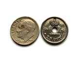 1927 Norway Norge Noreg Norsk 25 Ore coin pendant Norwegian crown letter H number 7 Oslo Bergen Stavanger Sandnes Trondheim Drammen Fredrikstad Sarpsborg Bokmal Nynorsk Porsgrunn Skien Kristiansand Alesund Tonsberg Nordic Scandinavia Vikings Norse n000425