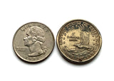 USA Dollar coin pendant Sacagawea Lemhi Shoshone native American Indian Agaidika Lewis & Clark expedition Fort Washakie Nevada Akaitikka Idaho Louisiana Salmon Eater North Dakota Missouri Rocky Mountains Wyoming Sakakawea Lemhi Pass Montana n003208