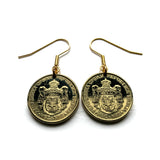 Serbia Srbija Srpski 2 Dinara coin earrings Serbian cross double-headed eagle crown Gračanica monastery Belgrade Novi Sad Niš Kragujevac Subotica Pančevo Novi Pazar Čačak Kruševac Zrenjanin Kraljevo Yugoslavia Nemanjić dynasty Golubac Palilula e000592