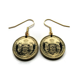 Serbia Srbija Srpski 2 Dinara coin earrings Serbian cross double-headed eagle crown Gračanica monastery Belgrade Novi Sad Niš Kragujevac Subotica Pančevo Novi Pazar Čačak Kruševac Zrenjanin Kraljevo Yugoslavia Nemanjić dynasty Golubac Palilula e000592