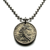 2000 France 1/2 Franc coin pendant necklace jewelry La Semeuse the Sower & Seed French jewelry Paris Marseilles Lyon Toulouse Mont Saint-Michel Nice Strasbourg Bordeaux Versailles Le Havre Rennes Reims Toulon n000147