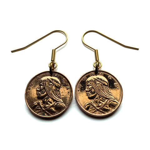 Panama 1 Centavo coin earrings Urraca warrior San Miguelito Las Cumbres La Chorrera Tocumen Pacora Arraiján David Vista Alegre Santiago de Veraguas Colón Santiago Chilibre Núñez de Balboa e000602
