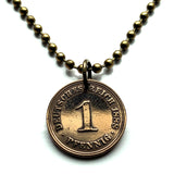1875 Germany Deutschland 1 Pfennig coin pendant black German eagle Berlin Hamburg Munich Cologne Frankfurt Stuttgart Düsseldorf Dortmund Leipzig Bremen Dresden Hanover Bavaria Bonn Nuremberg n000177