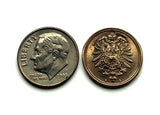 1875 Germany Deutschland 1 Pfennig coin pendant black German eagle Berlin Hamburg Munich Cologne Frankfurt Stuttgart Düsseldorf Dortmund Leipzig Bremen Dresden Hanover Bavaria Bonn Nuremberg n000177