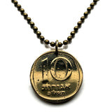1977 Israel 10 Agorot coin pendant Jewish date palm tree Jerusalem Tel Aviv menorah Haifa Rishon LeZion Palestine Petah Tikva Ashdod Judea Safed Nazareth Jews Hebrew n000406