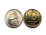 1977 Israel 10 Agorot coin pendant Jewish date palm tree Jerusalem Tel Aviv menorah Haifa Rishon LeZion Palestine Petah Tikva Ashdod Judea Safed Nazareth Jews Hebrew n000406