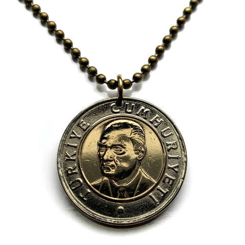 2005 Turkey Türkiye Lira coin pendant Mustafa Kemal Atatürk crescent moon star Istanbul Ankara Mardin Antalya Canakkale Troy Trabzon n003850