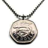1994 Barbados 1 Dollar coin pendant Barbadian flying fish Bridgetown dolphin fish pelican caribbean Trident of Poseidon Sandy Lane Beach Bajan Creole Caribbees West Indies Crop Over festival Crane Beach Grand Kadooment Day Bimshire Saint Michael n002115