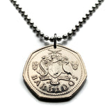 1994 Barbados 1 Dollar coin pendant Barbadian flying fish Bridgetown dolphin fish pelican caribbean Trident of Poseidon Sandy Lane Beach Bajan Creole Caribbees West Indies Crop Over festival Crane Beach Grand Kadooment Day Bimshire Saint Michael n002115