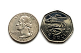 1994 Barbados 1 Dollar coin pendant Barbadian flying fish Bridgetown dolphin fish pelican caribbean Trident of Poseidon Sandy Lane Beach Bajan Creole Caribbees West Indies Crop Over festival Crane Beach Grand Kadooment Day Bimshire Saint Michael n002115
