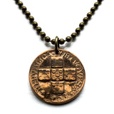 1953 Portugal 20 Cnt coin pendant Portuguese 5 Quinas castles Quincunx cross Lisboa Oporto Sintra Braga Coimbra Évora Faro Santa Maria de Belém Vila Nova de Gaia Mirandese Guimarães Praia da Marinha Viseu Setúbal Amadora Funchal Almada Portalegre n000083b