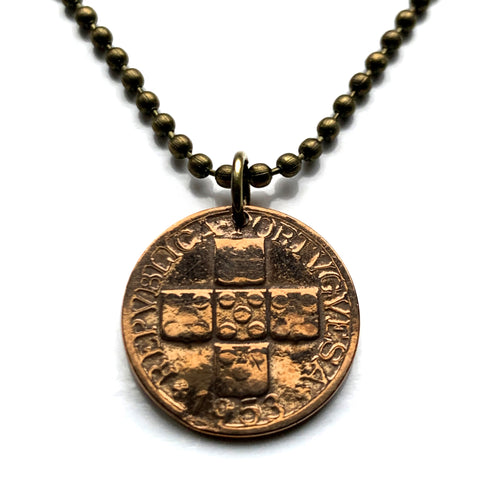 1953 Portugal 20 Cnt coin pendant Portuguese 5 Quinas castles Quincunx cross Lisboa Oporto Sintra Braga Coimbra Évora Faro Santa Maria de Belém Vila Nova de Gaia Mirandese Guimarães Praia da Marinha Viseu Setúbal Amadora Funchal Almada Portalegre n000083b