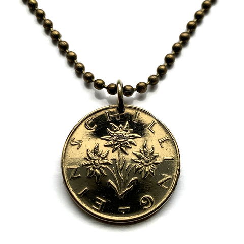 Austria Österreich 1 chelín moneda colgante collar joyería Edelweiss flor Viena Planta alpina margarita girasol Salzburgo Graz Linz Innsbruck Klagenfurt Villach Tirol Estiria Carintia Sankt Pölten Wels n000443