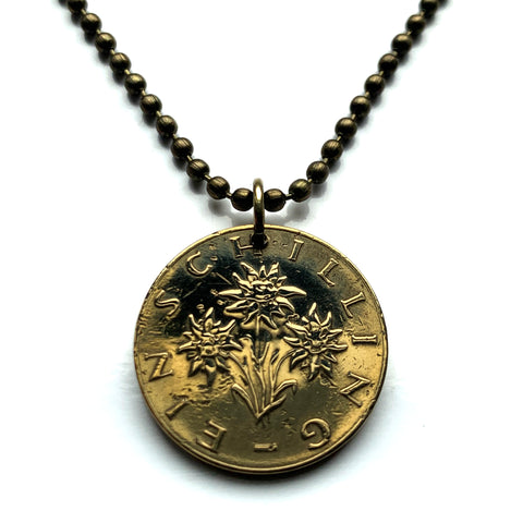 Austria Österreich 1 chelín moneda colgante collar joyería Edelweiss flor Viena Planta alpina margarita girasol Salzburgo Graz Linz Innsbruck Klagenfurt Villach Tirol Estiria Carintia Sankt Pölten Wels n000443