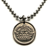 1953 Sweden Sverige 25 Ore SILVER coin pendant Swedish royal crown Swedes Svear Stockholm Nordic Old Norse Soedermalm Orebro Scania n001193