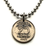 1953 Sweden Sverige 25 Ore SILVER coin pendant Swedish royal crown Swedes Svear Stockholm Nordic Old Norse Soedermalm Orebro Scania n001193