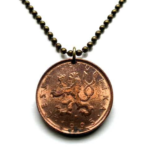 Czech Republic 10 Korun coin pendant Czech lion Petrov cathedral Brno Saints Peter & Paul Lisen Stara Radnice town hall Prague Czechoslovakia Petrov hill South Moravia Bohemia Spilberk Veveri Castle Moravian Karst Hantec slang Liberty Square n001265
