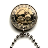 1991 Portugal 100 Escudos coin pendant Portuguese Quinas castles Lisbon Porto Sintra Braga Coimbra Évora Faro Santa Maria de Belém Aveiro Ourique Mirandese Castilian Vila Nova de Gaia Ponta Delgada Guimarães Lagos Fatima Algarve Praia da Marinha n002293