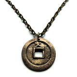 antique 1668-1700 Japan 1 Mon cash coin pendant Kanei Tsuho Kanji Fukuoka Kawasaki Saitama Hiroshima Sendai Chiba shogun Edo Nippon n001076b