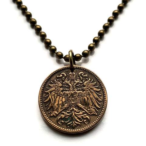 Austria Österreich 2 Heller coin pendant necklace jewelry double headed eagle Austro-Hungarian Habsburg shield Vienna Salzburg Wien Graz Innsbruck Villach Sankt Pölten Wels Sölden Ischgl Gmunden Vorarlberg Zell am See Hungary n000111