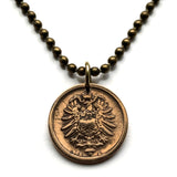 1875 Germany Deutschland 1 Pfennig coin pendant black German eagle Berlin Hamburg Munich Cologne Frankfurt Stuttgart Düsseldorf Dortmund Leipzig Bremen Dresden Hanover Bavaria Bonn Nuremberg n000177