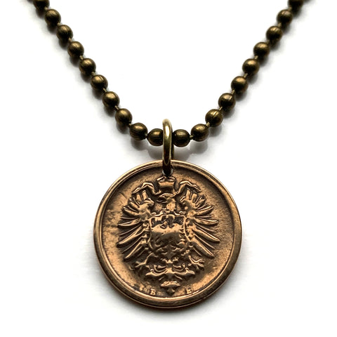 1875 Germany Deutschland 1 Pfennig coin pendant black German eagle Berlin Hamburg Munich Cologne Frankfurt Stuttgart Düsseldorf Dortmund Leipzig Bremen Dresden Hanover Bavaria Bonn Nuremberg n000177