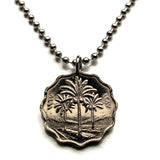 1967 Iraq 5 Fils coin pendant Iraqi palm trees Baghdad Mosul Erbil Uruk Arab Kurds Persian Gulf middle east Tigris Euphrates Islam n003740