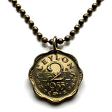 1955 Ceylon Sri Lanka 2 Cent coin pendant Colombo Kotte Sinhalese Buddhism Anuradhapura Kataragama Sabaragamuwa Sri Pada British UK n000275