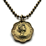 1955 Ceylon Sri Lanka 2 Cent coin pendant Colombo Kotte Sinhalese Buddhism Anuradhapura Kataragama Sabaragamuwa Sri Pada British UK n000275