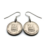 1965 Venezuela 50 Céntimos coin dangle drop earrings jewelry Simón Bolívar white horse Palomo Caracas Maracaibo Valencia pendant Barquisimeto Ciudad Guayana Maturín Barcelona Maracay Cumaná Barinas Miranda San Cristóbal e000673