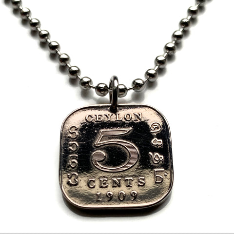 1909 British Ceylon Sri Lanka 5 Cents coin pendant king Edward VII Sinhala Eelam Tamils Colombo Kaduwela Maharagama Kesbewa Dehiwala Mount Lavinia Moratuwa Negombo Kotte Kalmunai Kandy Anuradhapura Sri Pada n003907