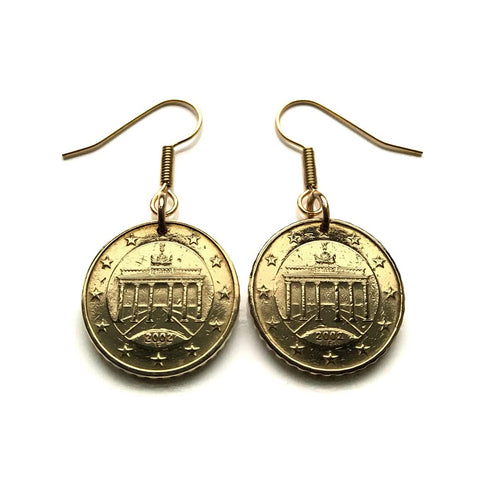 2002 Germany Deutschland 10 Euro Cent coin earrings jewelry Brandenburg Gate chariot horses Cold War Mitte Berlin Wall Pariser Platz Unter den Linden Ebertstraße Friedrichshain Kreuzberg Potsdamer Stadtschloss Lustgarten e000133