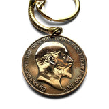 1905 United Kingdom Great Britain 1 Penny coin keychain or pendant necklace jewelry British King Edward VII Britannia London England Scotland Wales Northern Ireland Belfast Edinburgh Birmingham Cardiff Sheffield Liverpool Glasgow n001936