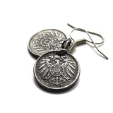 Germany Deutschland 5 Pfennig Iron coin earrings jewelry World War 1 era black German eagle Berlin Hamburg Munich Cologne Frankfurt Stuttgart Düsseldorf Dortmund Bavaria Rothenburg Leipzig Bremen Dresden e000071