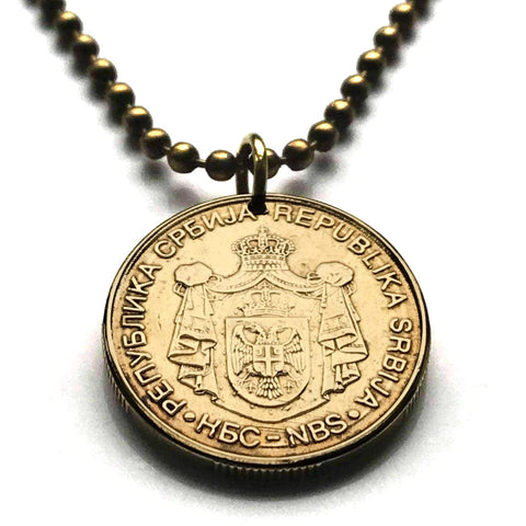 2006 Serbia Srbija 2 Dinara coin pendant Serbian cross double-headed eagle crown Gračanica monastery Belgrade Novi Sad Niš Kragujevac Subotica Pančevo Novi Pazar Čačak Kruševac Zrenjanin Kraljevo Yugoslavia Nemanjić dynasty Golubac Palilula n002772