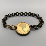 1986 Portugal 5 Escudos coin rolo link bracelet Portuguese Quinas castles Porto Lisbon Braga Faro Lagoa Sintra Coimbra Évora Vasco da Gama Maria de Belém Algarve Guimarães Mirandese b000109