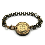 1986 Portugal 5 Escudos coin rolo link bracelet Portuguese Quinas castles Porto Lisbon Braga Faro Lagoa Sintra Coimbra Évora Vasco da Gama Maria de Belém Algarve Guimarães Mirandese b000109