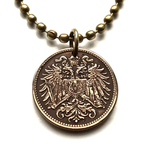 Austria Österreich 2 Heller coin pendant necklace jewelry double headed eagle Austro-Hungarian Habsburg shield Vienna Salzburg Wien Graz Innsbruck Villach Sankt Pölten Wels Sölden Ischgl Gmunden Vorarlberg Zell am See Hungary n000111