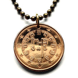 2016 Portugal 5 Euro Cent coin pendant Portuguese 5 Quinas castles Lisbon Porto Braga Sintra Faro Coimbra Évora Lagoa Quincunx cross Vasco da Gama Guimarães Belém Algarve Gaia Mirandese n001623