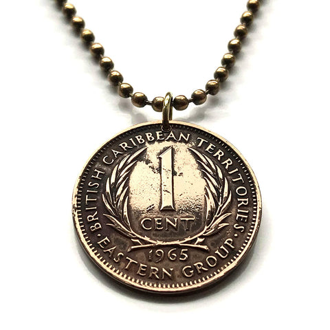 1965 British East Caribbean States 10 Cents coin pendant palm tree fronds Antigua Barbuda Dominica Grenada Saint Lucia Saint Vincent Grenadines Saint Kitts Nevis Anguilla Montserrat Martinique Trinidad Barbados Lesser Antilles Caribbees Leeward n002362