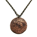 antique! 1821 Sweden Sverige 1/2 Skilling coin pendant Swedish crown Tre Kroner initial C Stockholm Malmo Orebro Vasteras Helsingborg Norrkoping Smolandia Swede Norrland Gothenburg Linkoping Scandinavia Nordic Viking Gotaland Ostergotland Norsemen n003584