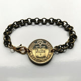 1986 Portugal 5 Escudos coin rolo link bracelet Portuguese Quinas castles Porto Lisbon Braga Faro Lagoa Sintra Coimbra Évora Vasco da Gama Maria de Belém Algarve Guimarães Mirandese b000109