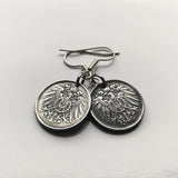 Germany Deutschland 5 Pfennig Iron coin earrings jewelry World War 1 era black German eagle Berlin Hamburg Munich Cologne Frankfurt Stuttgart Düsseldorf Dortmund Bavaria Rothenburg Leipzig Bremen Dresden e000071