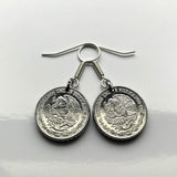 Mexico 50 Centavos coin earrings aguila Mexicana Ecatepec Juárez Culiacán Jalisco Cuernavaca Oaxaca Tijuana Veracruz Toluca Chiapas Pachuca Guadalajara Morelia Hidalgo Yucatán Monterrey Puebla Cancún León Aztecas Acapulco Durango Zócalo e000146