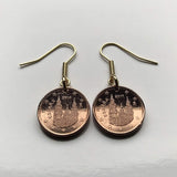 Spain España 1 Euro Cent Spanish coin hook earrings jewelry Camino de Santiago Compostela cathedral Galicia Way of Saint James apostle Ourense Ferrol Christianity Praza do Obradoiro Lugo pilgrimage Pontevedra e000407