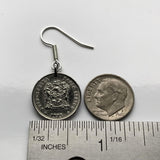 South Africa Suid Afrika 5 Cent coin earrings blue paradise Stanley crane bird Cape Town Johannesburg Pretoria Port Elizabeth Limpopo Soweto Soshanguve Afrikaan isiXhosa Nguni Bantu Zulu Gauteng Polokwane Bloemfontein Azania Durban KwaZulu-Natal e000443