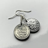 Mexico 50 Centavos coin earrings aguila Mexicana Ecatepec Juárez Culiacán Jalisco Cuernavaca Oaxaca Tijuana Veracruz Toluca Chiapas Pachuca Guadalajara Morelia Hidalgo Yucatán Monterrey Puebla Cancún León Aztecas Acapulco Durango Zócalo e000146