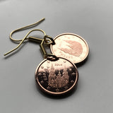 Spain España 1 Euro Cent Spanish coin hook earrings jewelry Camino de Santiago Compostela cathedral Galicia Way of Saint James apostle Ourense Ferrol Christianity Praza do Obradoiro Lugo pilgrimage Pontevedra e000407