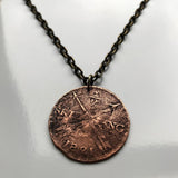 antique! 1821 Sweden Sverige 1/2 Skilling coin pendant Swedish crown Tre Kroner initial C Stockholm Malmo Orebro Vasteras Helsingborg Norrkoping Smolandia Swede Norrland Gothenburg Linkoping Scandinavia Nordic Viking Gotaland Ostergotland Norsemen n003584