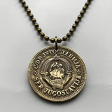 1981 Yugoslavia Jugoslavija Југославија 50 Para coin pendant socialist republics Serbia Croatia Macedonia Slovenia Montenegro Bosnia & Herzegovina Kosovo Belgrade Sarajevo Zagreb Skopje Ljubljana Vojvodina Podgorica Split Sušak South Slavic Balkan n003078